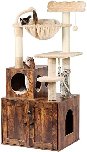 Timberer Cat Tree with Litter Box Enclosure, 2-in-1 Cat Tower