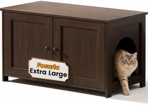 Extra Large Cat Litter Box Enclosure Furniture Dog Proof, Hidden Kitty Washroom