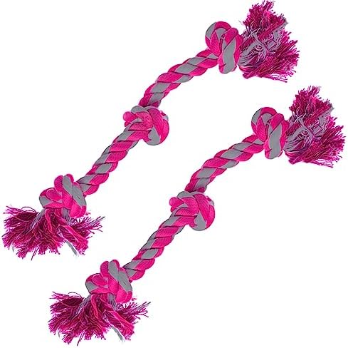 SunGrow Pink Dog Rope Toys, Twisted Triple Knotted Rope Bone, 2 Pack