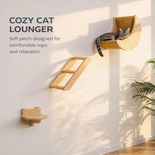 Cat Wall Shelves Set, Solid Wood Moon Bed, Perch & Stair