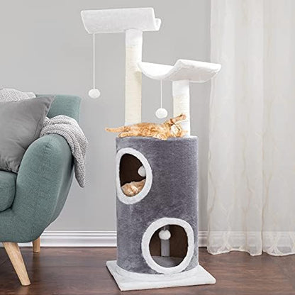 45in Cat Tree with Napping Perches, 2 Story Cat Condo, Cat Scratching Posts