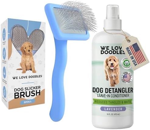 Small Slicker Brush & Lavender Detangler Spray Pack, Dog Grooming at Home