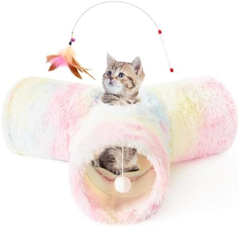 Tempcore Plush Pet Cat Tunnel Tube Cat Toys 3 Way Collapsible, Tunnels