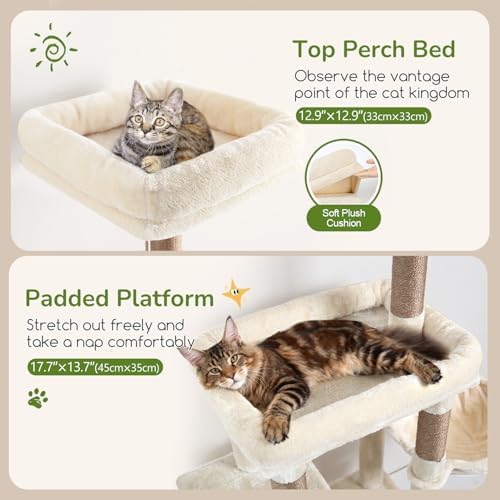 Globlazer 52in Cat Tree Tower for Indoor Cats, 2 Condos