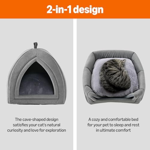 Amazon Basics Cat Bed Cave, 2-in-1 Foldable House