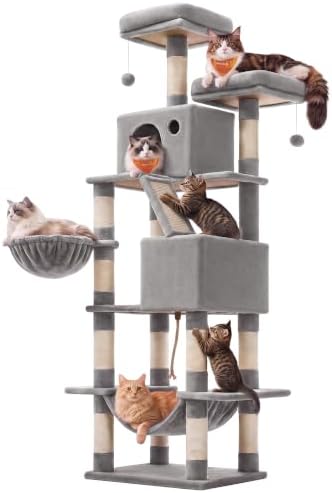 Feandrea Cat Tree, 81.1-Inch Large Cat Tower, Light Gray