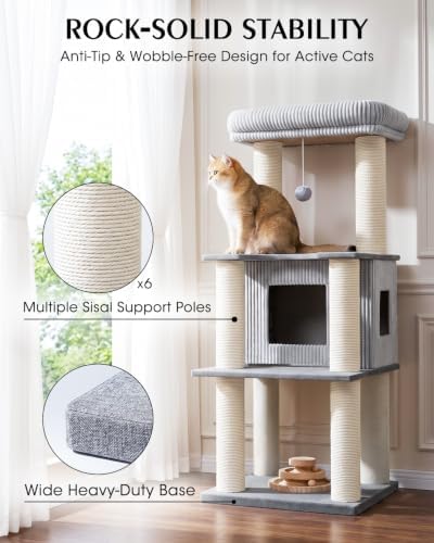 Maine Coon Cat Tree for Large Indoor Cats, Cat Tower, Stable Base