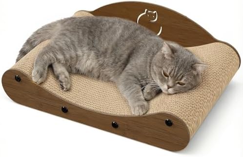 Gimars 17" Cat Scratcher Bed, Sofa Cardboard Cat Scratcher & Curved Lounge Chair
