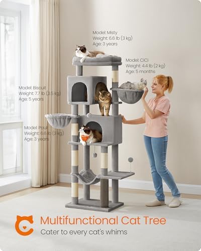 Feandrea Cat Tree, 69-in Large Cat Tower, Dove Gray