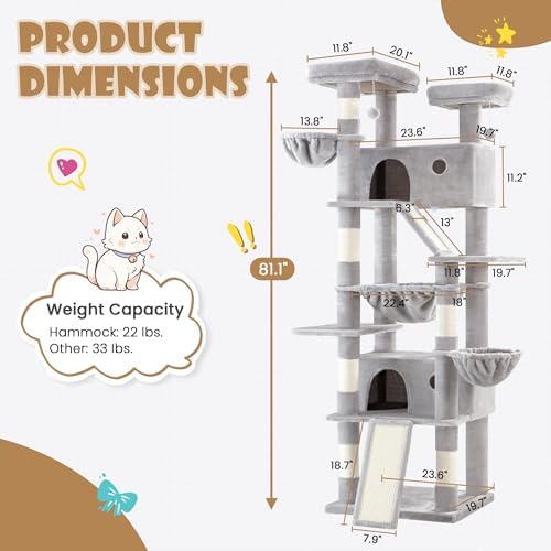 SHA CERLIN 81in Multi-Level Tall Cat Tree Tower