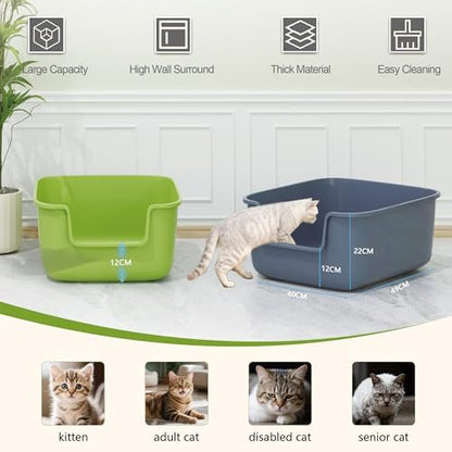 Vealind Large Cat Litter Box High Sides Side Low Entry Litter Box