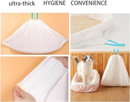 40 Count Cat Drawstring Litter Box Liners 26.6x16.7 inches 2Mils Super Thick