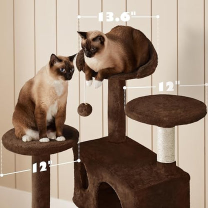 Yaheetech 54in Cat Tree Tower, 2 Caves, Kitten-Ear Perch & Scratching Posts