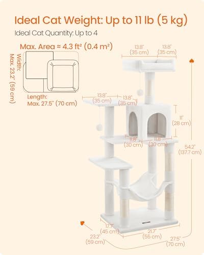 Feandrea Cat Tree, 54.2-Inch Cat Tower, Cream White