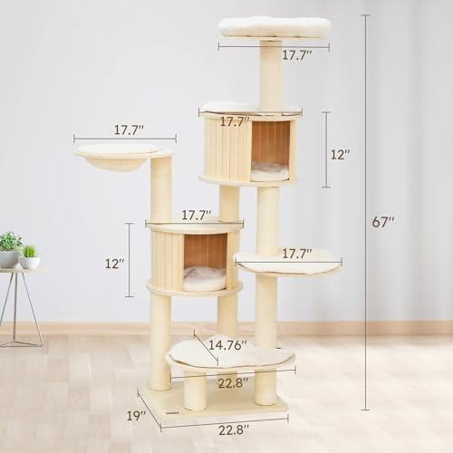 NUNU LAB 69’’ Modern Cat Tree for Large Cats, Wood Cat Tree Tower