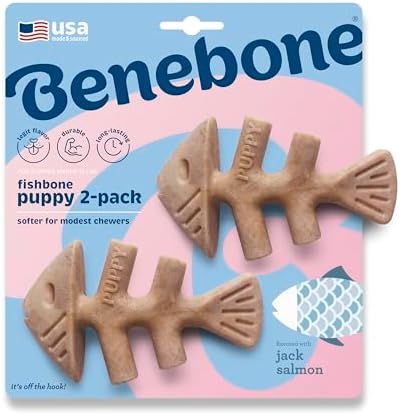 Benebone Puppy Fishbone Dog Chew Toys, Softer