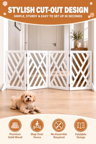 24" Wooden Dog Gate Indoor, Freestanding Pet Gate