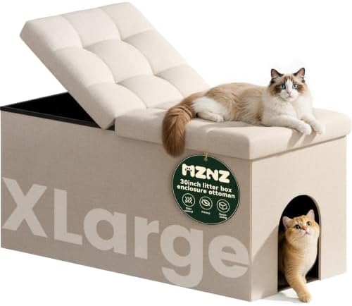 3-in-1 Cat Litter Box Enclosure Furniture, Cat Ottoman