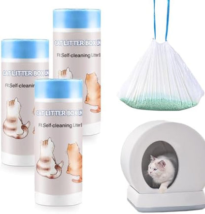 60 Count Self-Cleaning Cat Litter Box Liners Compatible