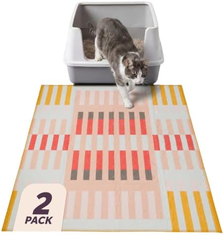 Lovewag Cat Litter Mat, Litter Box Mat, Guava Stripes, 2 Pack