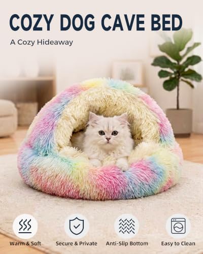 ShinHye Cat Bed Round Plush Fluffy Hooded Cave