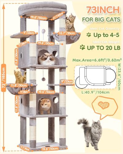 Taoqimiao Heavy Duty Cat Tree, 73In Sturdy Cat Tower