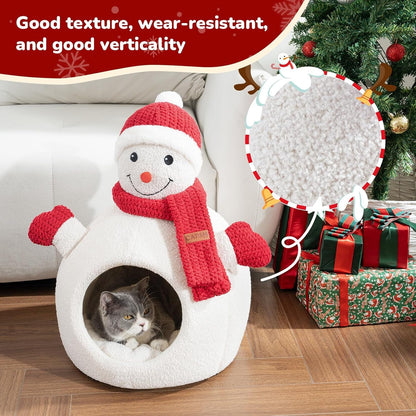 Christmas Snowman Cat Cave Bed – Cozy Indoor Pet Hideaway
