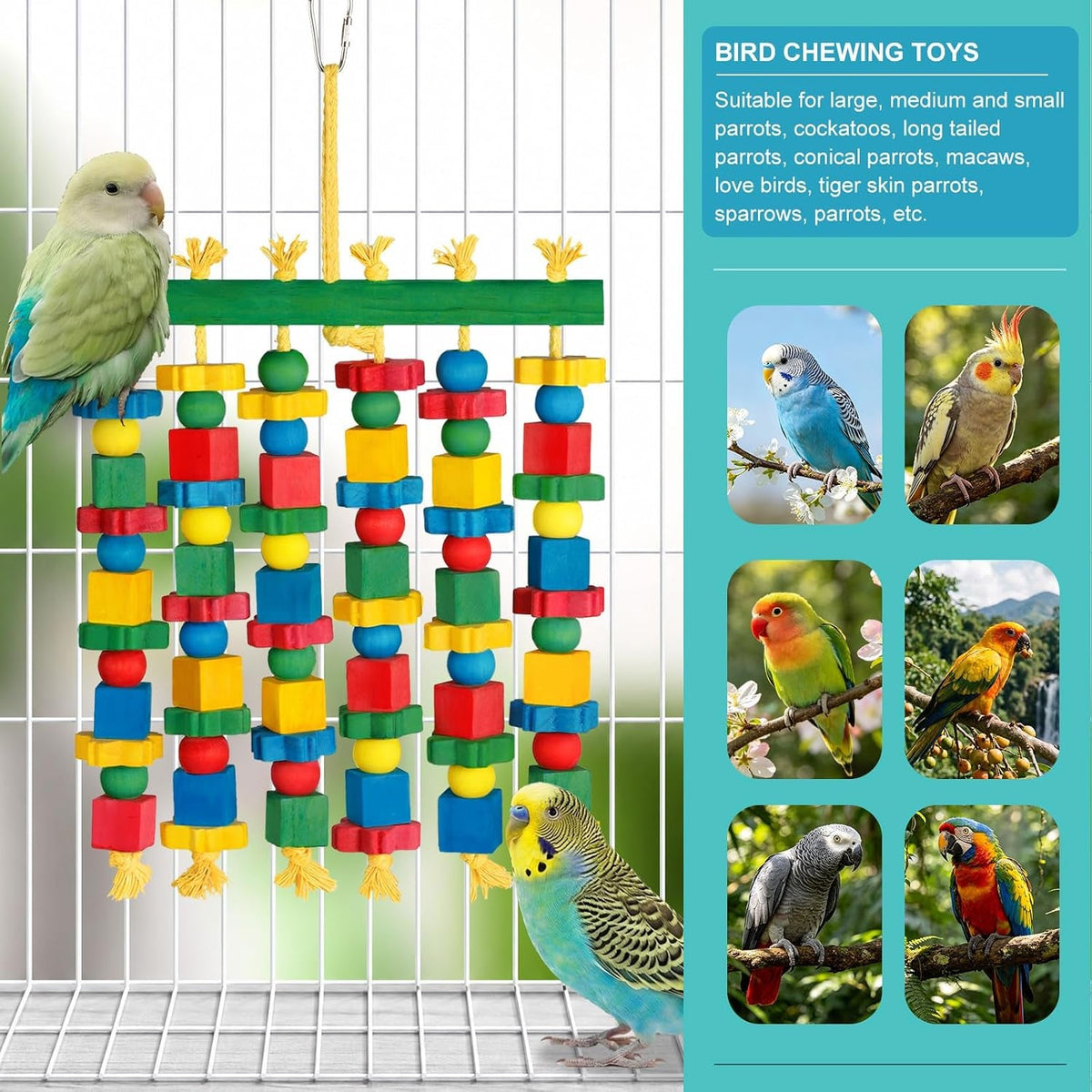 Large Parrot Toy Natural Wood Bird Chew Toy for Macaws Cockatoos