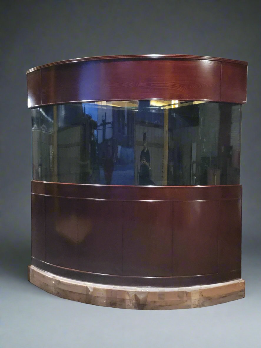 440g Corner 1/4 Cylinder Glass Aquarium Set in Walnut Wood Furniture