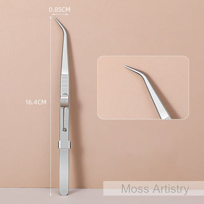 6" Adjustable Stainless Steel Non-slip Tweezers 2 Pcs Set: Bent-Tip Tweezers and Straight-Tip Tweezers