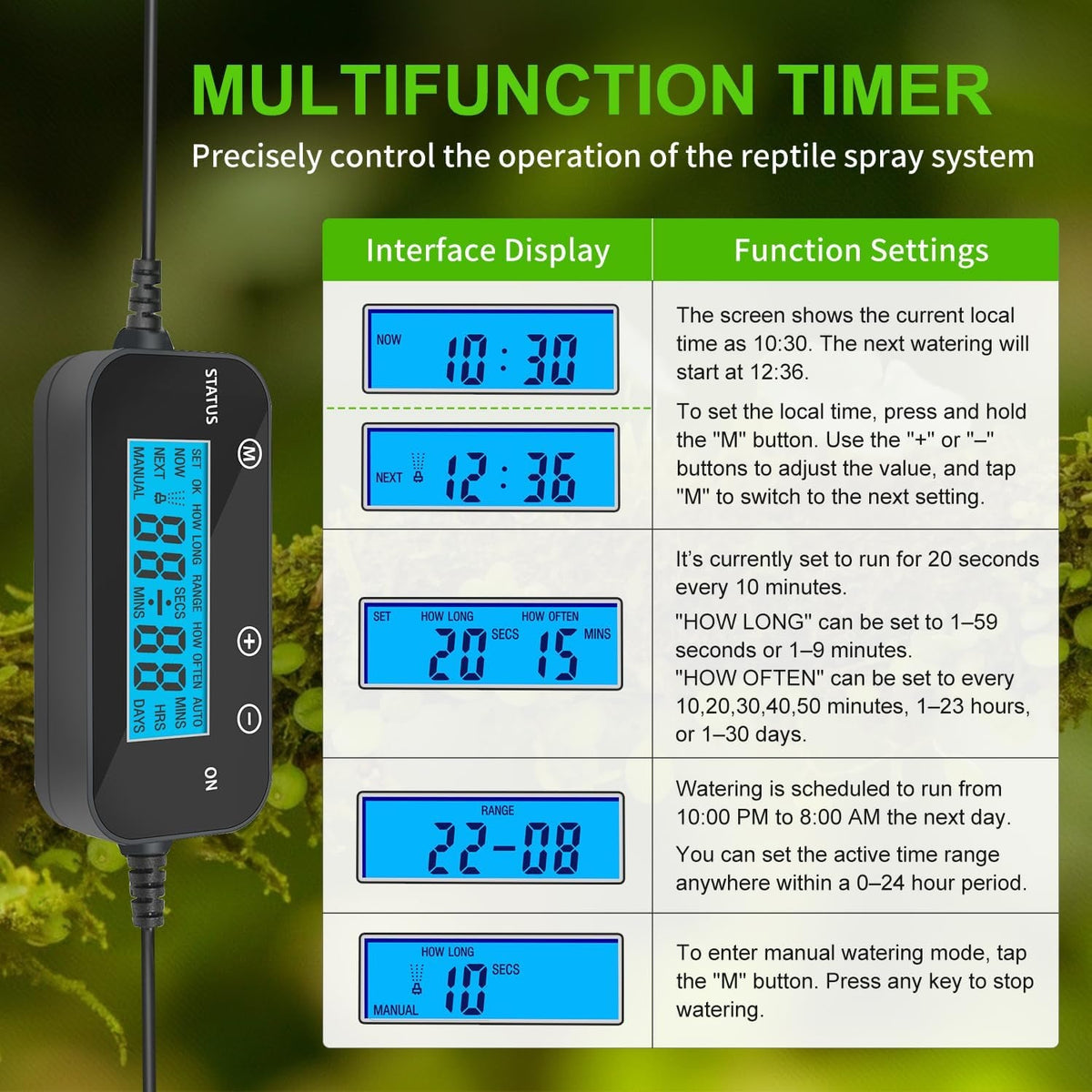 Automatic Reptile Mister System with Timer & 6 Adjustable Nozzles