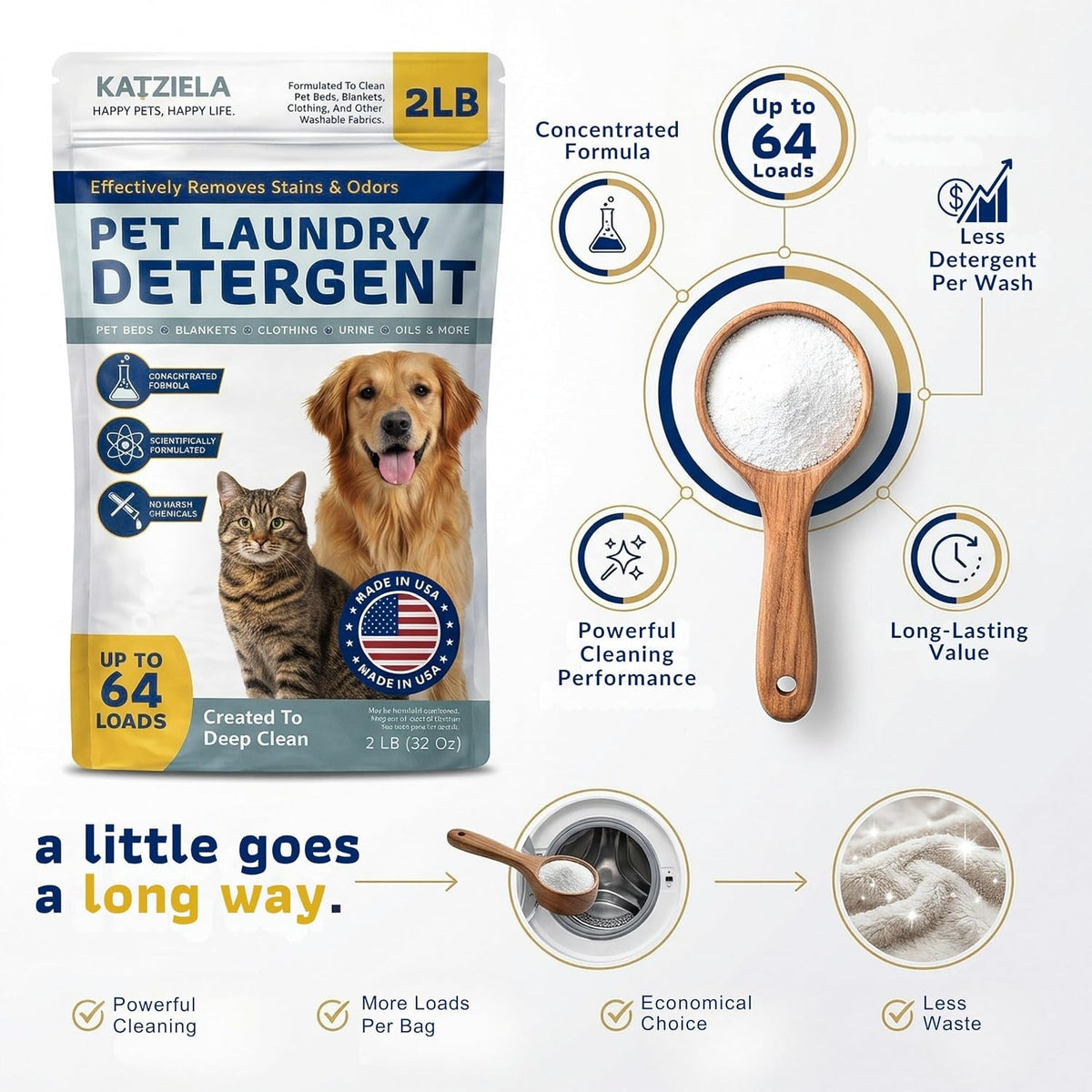 Katziela Enzyme Pet Laundry Detergent Powder – 64 Loads
