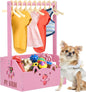 Dog Storage Organizer Wooden Closet Toy Bin Clothes Rack Hangers Pink/White