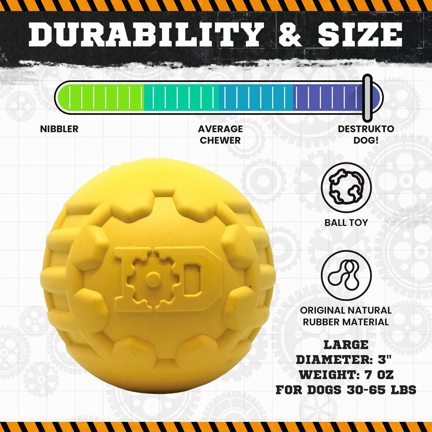 Industrial Dog Ball Rubber Chew Toy for Heavy Chewers | Yellow | USA Made | SodaPup