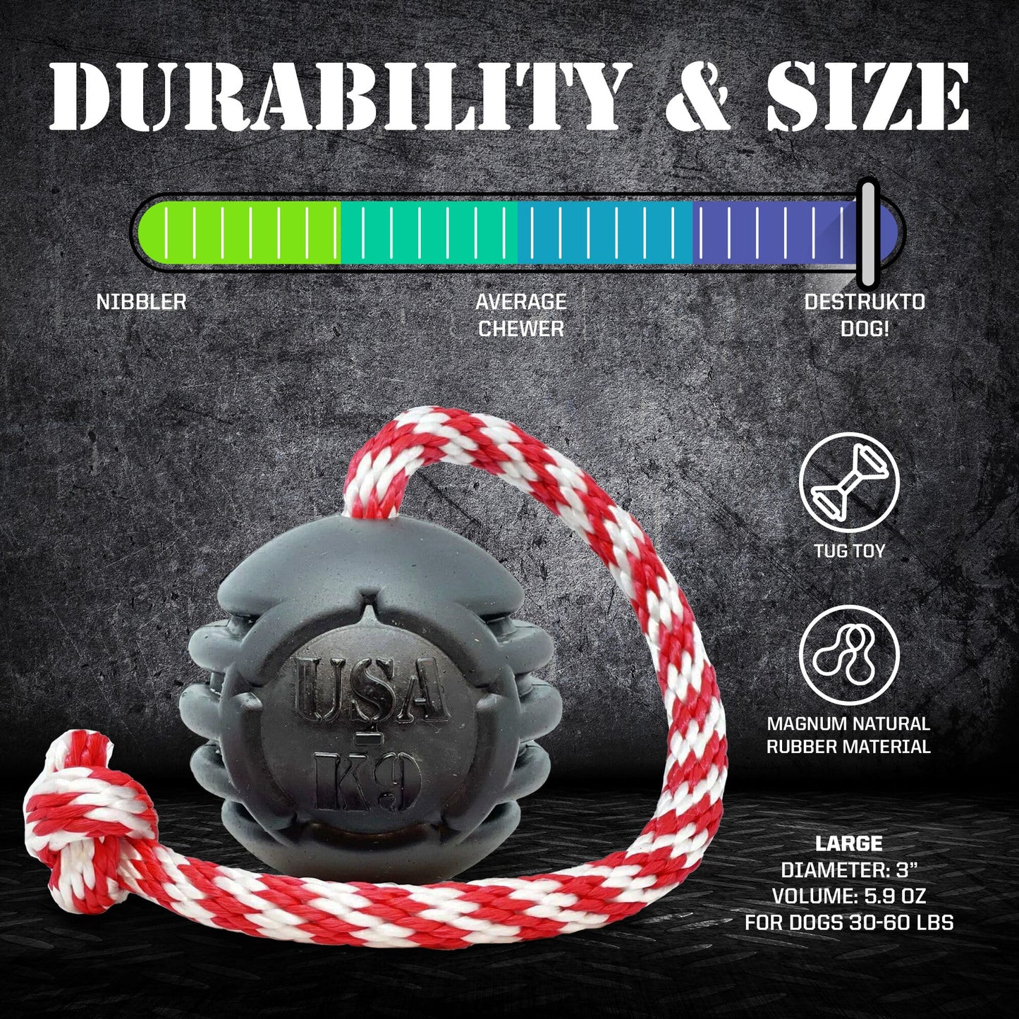 USA-K9 Magnum Stars and Stripes Rubber Dog Toy | K9 Handler Reward Toy | USA Made