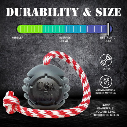 USA-K9 Magnum Stars and Stripes Rubber Dog Toy | K9 Handler Reward Toy | USA Made