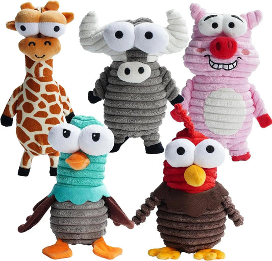 5-Pack Squeaky Dog Toys, Durable Plush Critter Set for Small to Large Dogs