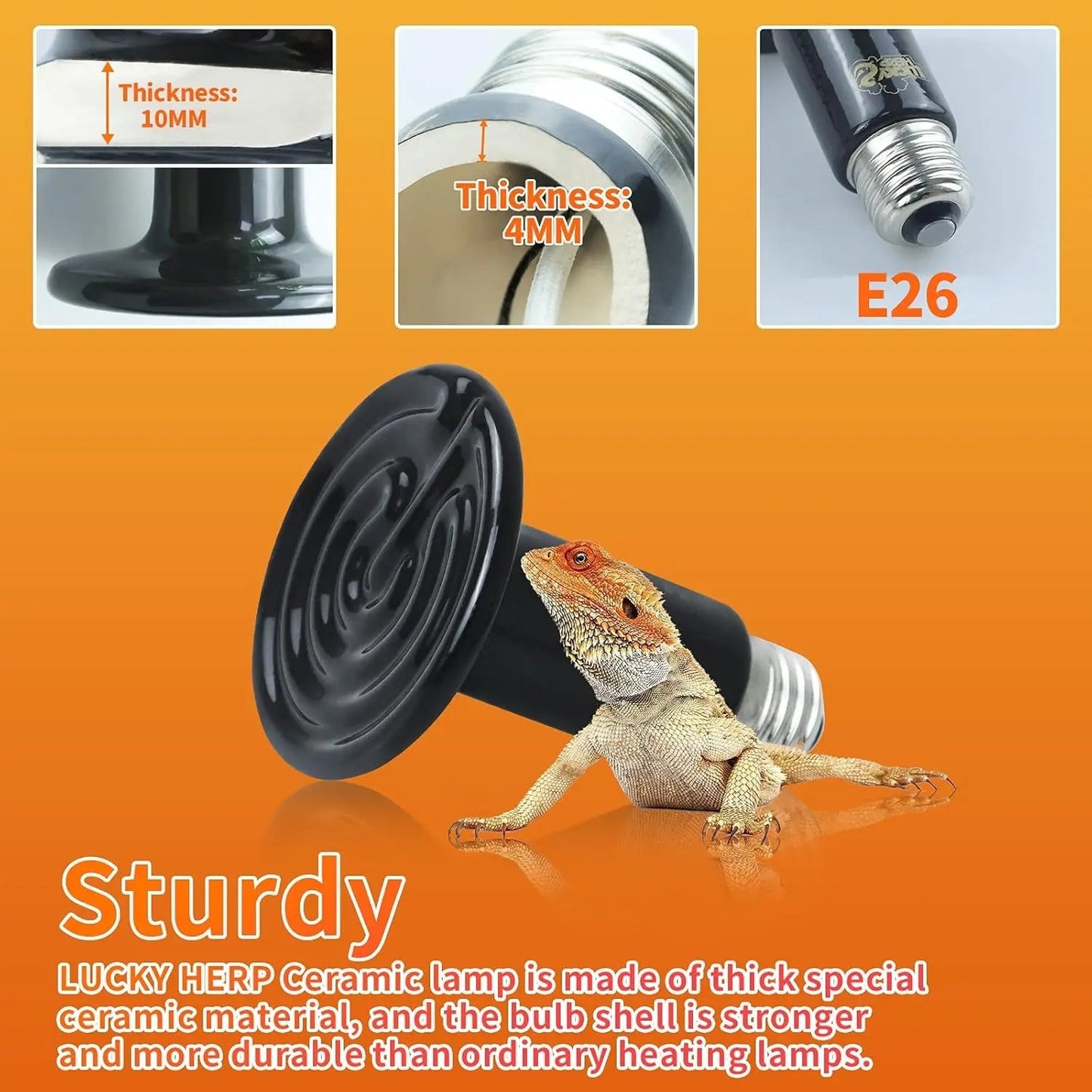 50W- 150W Ceramic Heat Emitter Bulbs (2-Pack) – No-Light Heater