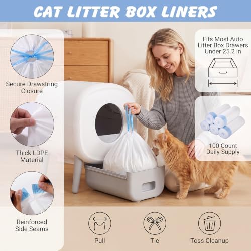 100 Pack Litter Box Bags Compatible