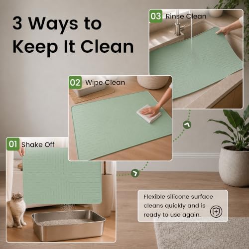 OHMO Large Cat Litter Mat, 31.5x23.6 Silicone Trapping Mat Sage Green