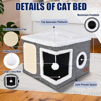 Cat Beds for Indoor Cats, Large Cat Cave Bed