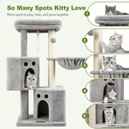 Small Cat Tree Tower for Indoor Cats, 40 in Multi-Level Cat Scratching Post