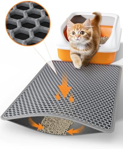 Powools Cat Litter Mat, Double-Layer, 23.2 x 14.6 in, Urine-Proof