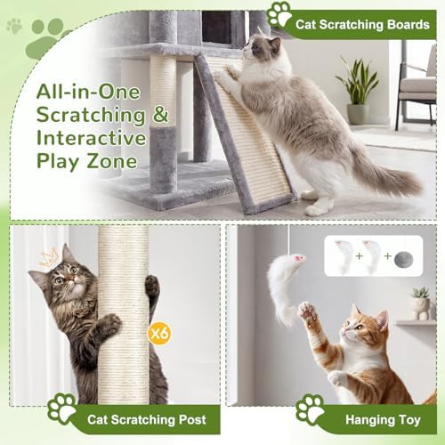 Globlazer 81in Cat Tree for Large Cats, Extra Tall Tower, Light Grey