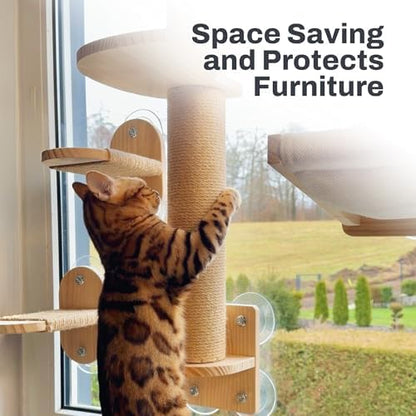 4-in-1 Window & Wall Mount Cat Wall Shelves – Hammock, Steps & Scratching Post