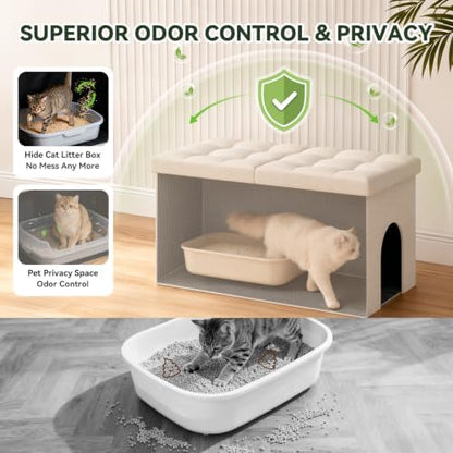 3-in-1 Cat Litter Box Enclosure Furniture, Cat Ottoman