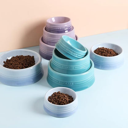 Sweejar Gradient Dog Bowl, Ceramic Dog Food Dish for Medium Dogs and Cat, Porcelain Pet Bowl for Food and Water 18 oz (Gradient Blue)