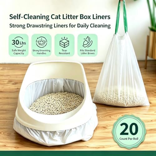 Cat Litter Box Liners, 40 Pack 25.2 x 15.75 Inch Drawstring Disposable Pet