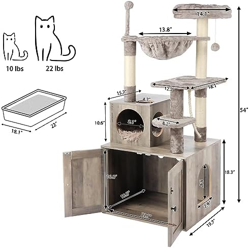 Timberer Cat Tree with Litter Box Enclosure, 2-in-1 Cat Tower
