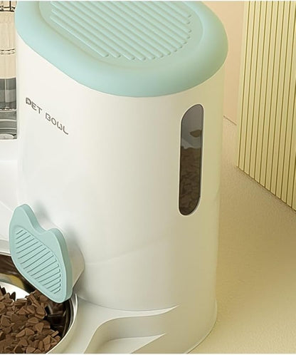 Automatic Cat Feeder & Water Dispenser - Dual Container for Dry/Wet Food, Two-in-One Upgraded Gravity Feeder and Water Dispenser Combo Set for Cats and Dogs. (Grey)